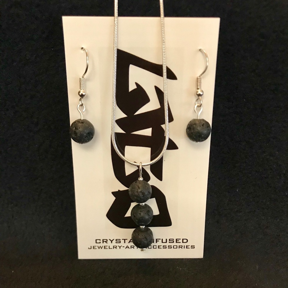Lava rock set with Sterling Silver necklace